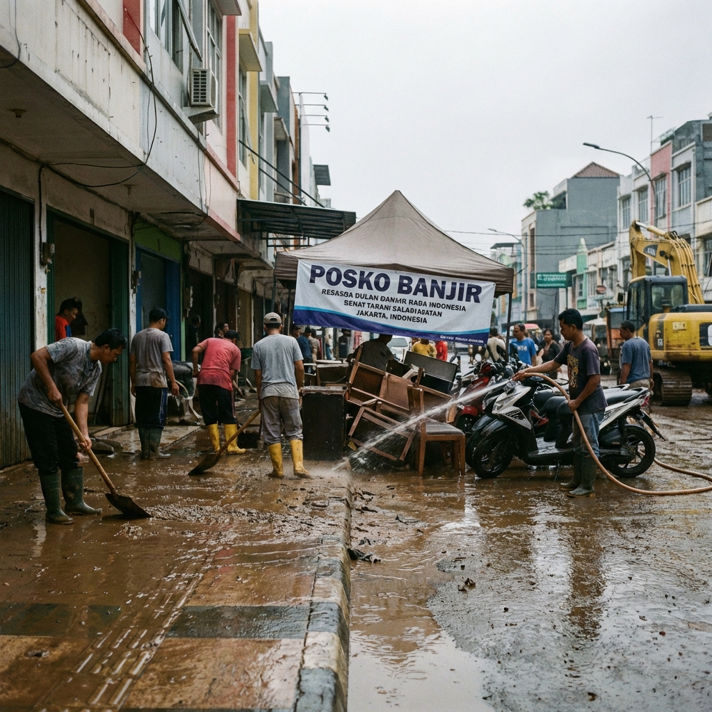Banjir di Pusat Kota Mulai Surut, Warga Bersihkan Sisa Lumpur